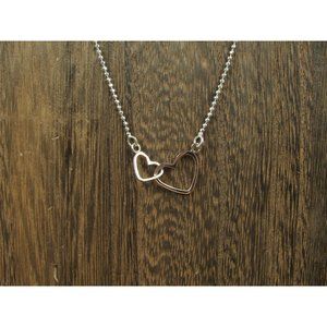 18" Sterling Silver Double Gold Plated Hearts Necklace Vintage Minimalist